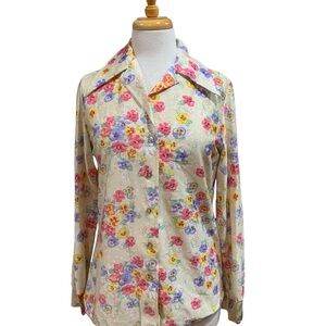 Vntg 70’s Sears dagger collar Multicolor Floral Button Down long sleeved Shirt M